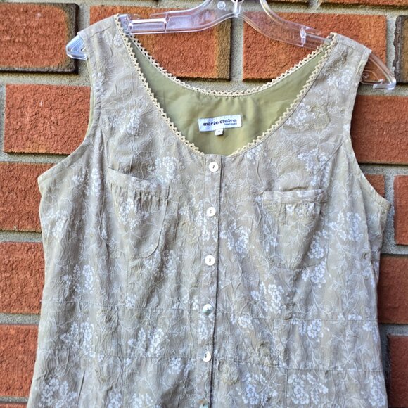 Vintage sage Green Button-Front Dress Adjustable Back - Picture 3 of 9